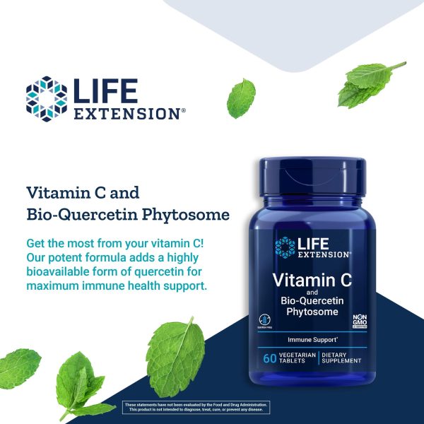 Vitamina C de Life Extension con Bio-Quercetina Fitosoma 1000mg - Suplemento diario de vitamina C de alta potencia absorbible - Para la salud del sistema inmunológico - Sin gluten, no transgénico, vegetariano - 60 tabletas Discount