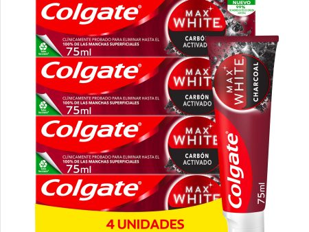 Colgate Max White Carbón Activado, Pasta de dientes Blanqueadora, Sonrisa Más Blanca, Pack 4x75ml Embalaje Deteriorado Online