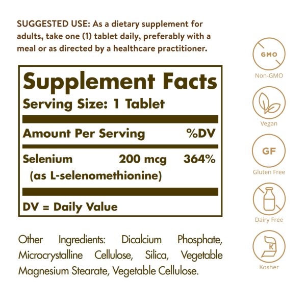 Solgar Selenio sin levadura 200 mcg, 250 tabletas - Apoya la salud del sistema antioxidante e inmunológico - Sin OMG, vegano, sin gluten, sin lácteos, kosher - 250 porciones, sin sabor, empaque estándar on Sale