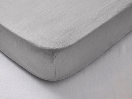 100% Linen Fitted Cot Sheet in Cool Grey For Sale