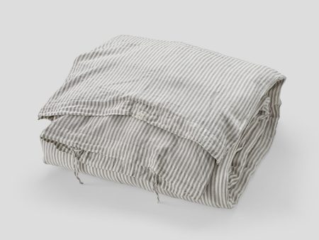 100% Linen Duvet Cover in Grey & White Stripe For Cheap